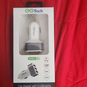 White and Gray Car Charger with 3 USB Ports